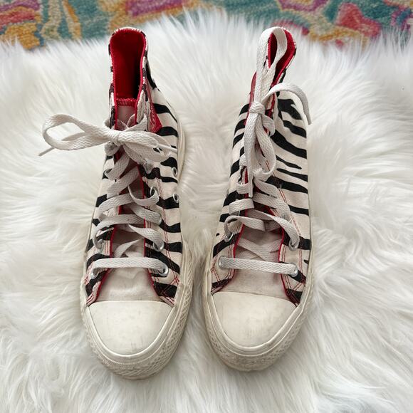 Zebra Hi-Top Platform Converse w/ Red Heart Logo - Picture 2 of 8